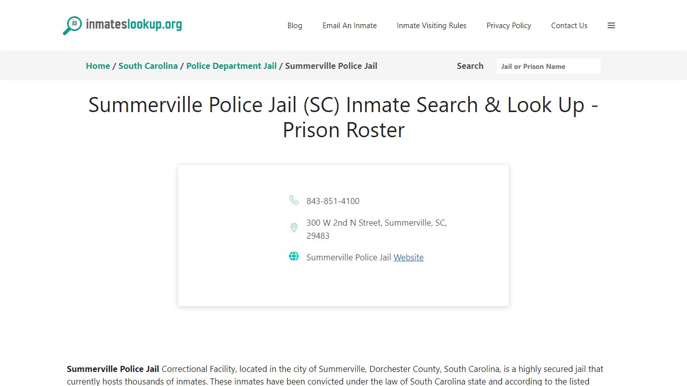 Summerville Police Jail (SC) Inmate Search & Look Up - Prison Roster